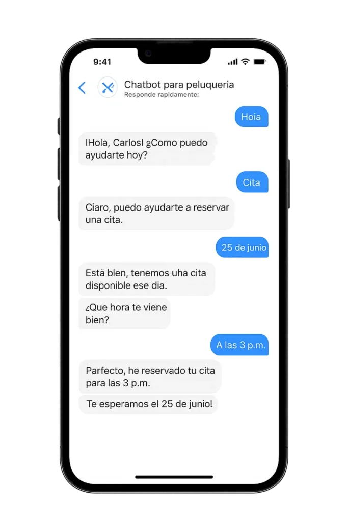 ejemplo de conversación de un chatbot para peluquerías.