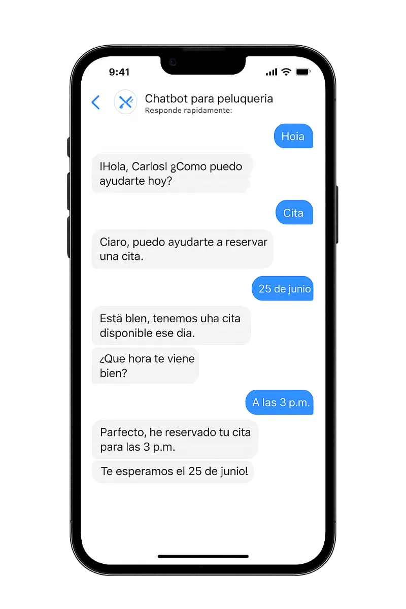 ejemplo de conversación de un chatbot para peluquerías.